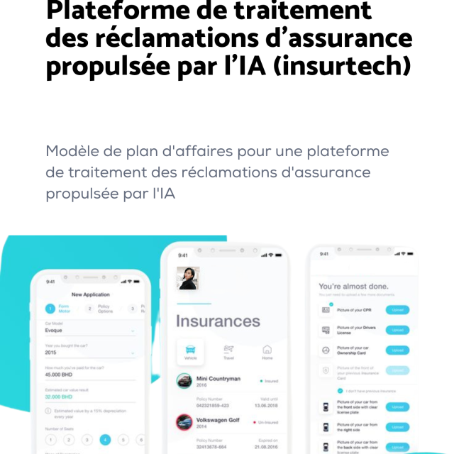 Modèle de plan d'affaires pour une plateforme de traitement des réclamations d'assurance propulsée par l'IA